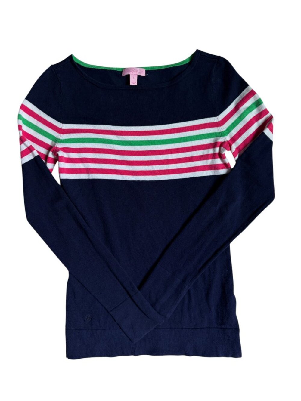 Lilly Pulitzer Striped Sweater Sweater (Navy with Pink and Green Stripes) - S